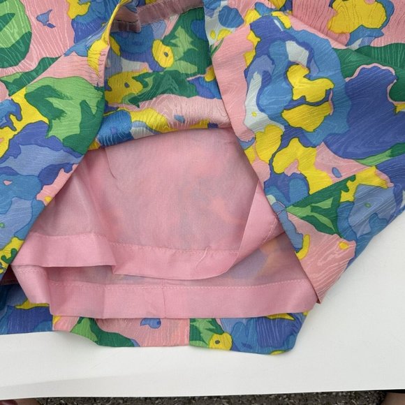 Vintage Mary McFadden Collection Pastel Floral Silk Dress Embossed Shoulder Pads - Picture 10 of 13